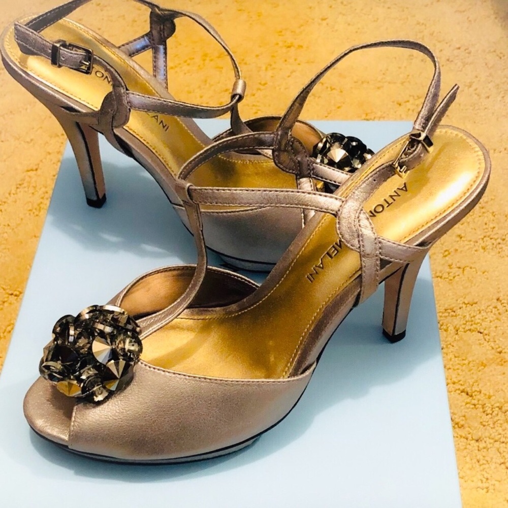 Antonio Melani Silver Metallic T-strap dress heels